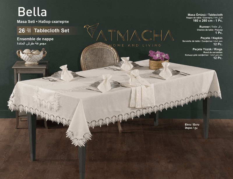 Atmacha Home And Living Tablecloth Set Ecru / 26 Pieces Bella 26-Piece Luxury Table Set - Ecru