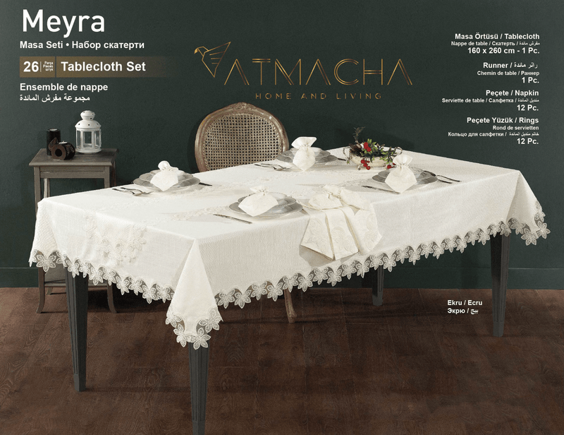 Atmacha Home And Living Tablecloth Set Ecru / 26 Pieces Meyra 26-Piece Luxury Table Set - Ecru