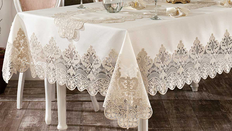 Atmacha Home And Living Tablecloth Set Ecru / Gold / 26 Pieces Ruby 26-Piece Luxury Table Set -  Ecru Gold | ATMACHA HOME & LIVING