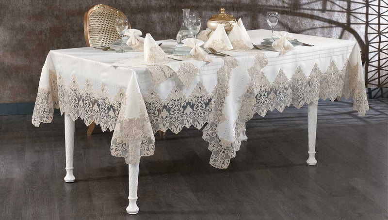 Atmacha Home And Living Tablecloth Set Ecru / Gold / 4 Pieces Wren 26-Piece Luxury Table Set -  Ecru Gold | ATMACHA HOME & LIVING