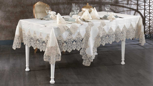 Atmacha Home And Living Tablecloth Set Ecru / Gold / 4 Pieces Wren 26-Piece Luxury Table Set -  Ecru Gold | ATMACHA HOME & LIVING