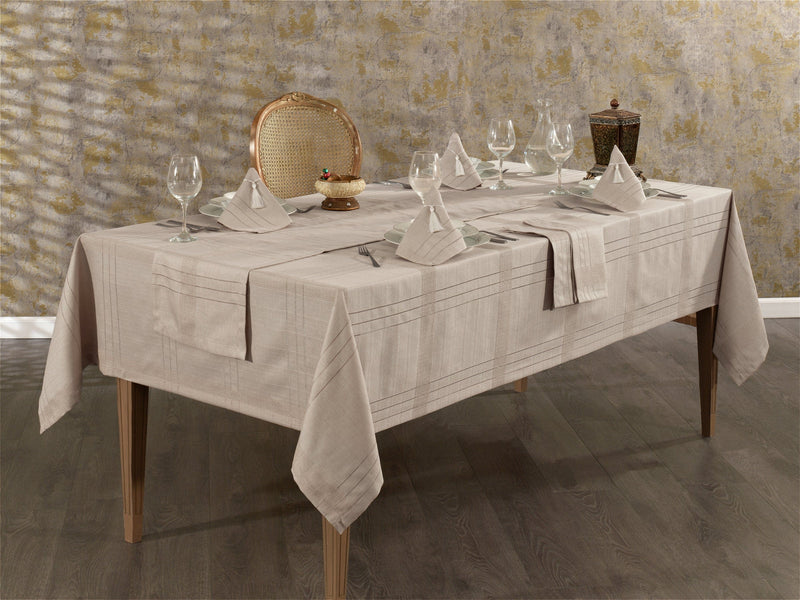 Atmacha Home And Living Tablecloth Set Eva 26-Piece Luxury Table Set -  Ecru Gold | ATMACHA HOME & LIVING