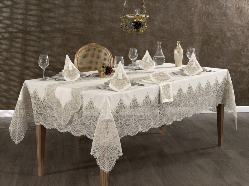 Atmacha Home And Living Tablecloth Set Gold / 26 Pieces Amanda 26-Piece Luxury Table Set -  Ecru Gold | ATMACHA HOME & LIVING