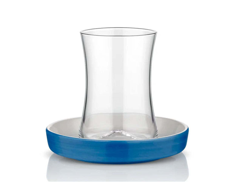 Atmacha Home And Living Tea Glass and Saucer Istanbul Tiryaki Tea Glass and Saucer Set of 6 - Blue