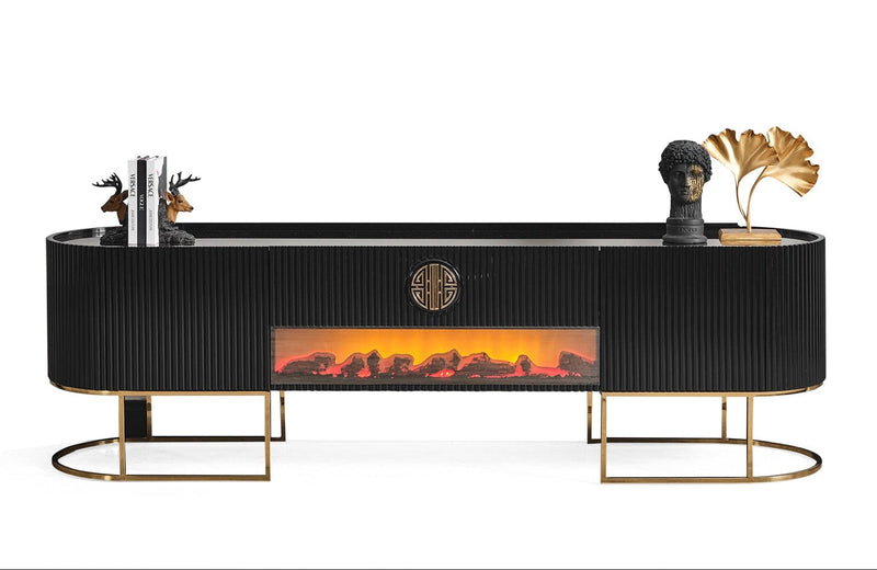 Atmacha Home And Living TV Unit Black / Gold / With Fireplace Gucci TV Unit
