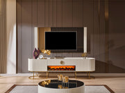 Atmacha Home And Living TV Unit Ecru / Gold / With Fireplace Gucci TV Unit