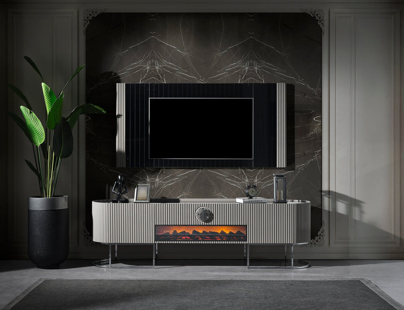 Atmacha Home And Living TV Unit Grey / Gold / With Fireplace Gucci TV Unit