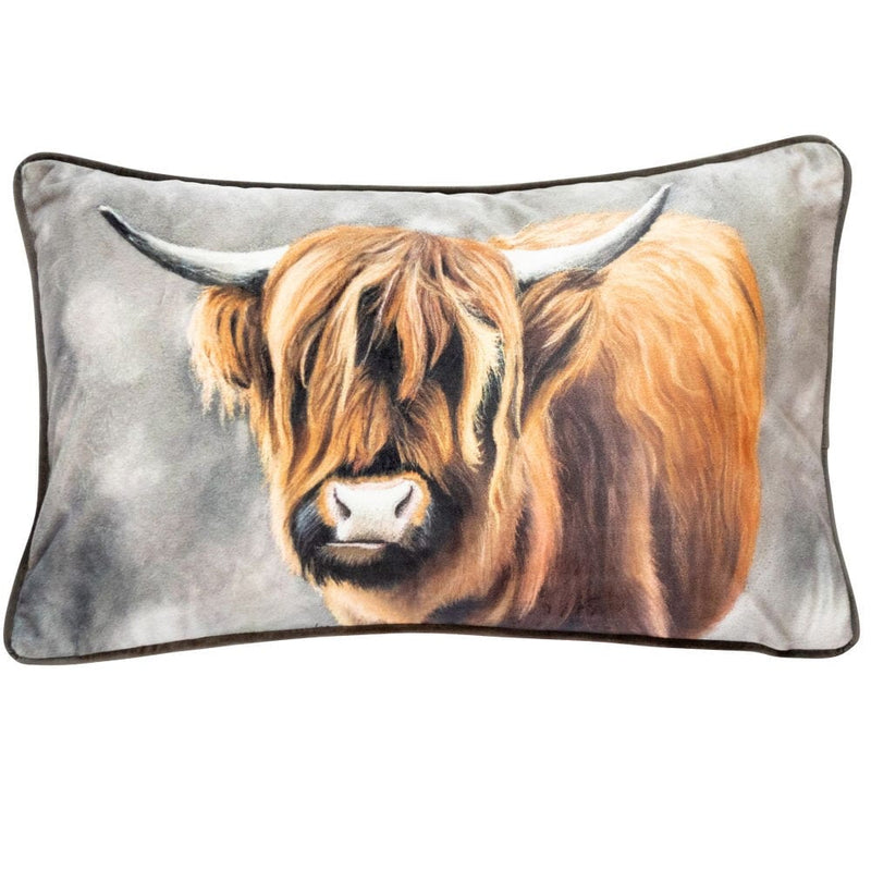 Atmacha Home & Living Cushion 30x50 cm / Brown PRINTED HIGHLAND COW VELVET W. BROWN REV 30 X Brown / 30x50 cm
