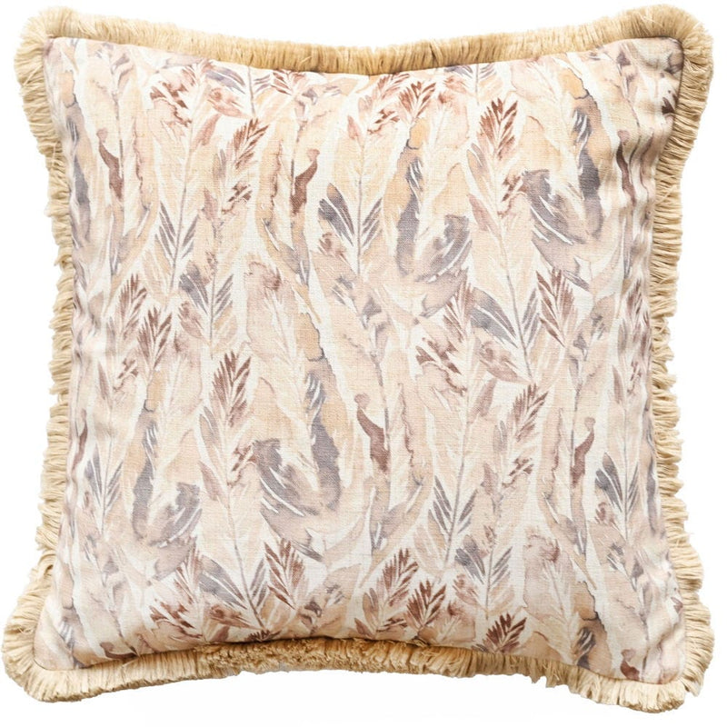 Atmacha Home & Living Cushion 45x45 cm / Assorted FEATHER PRINT ON LINEN WITH FRINGING NATURAL 45x45 cm