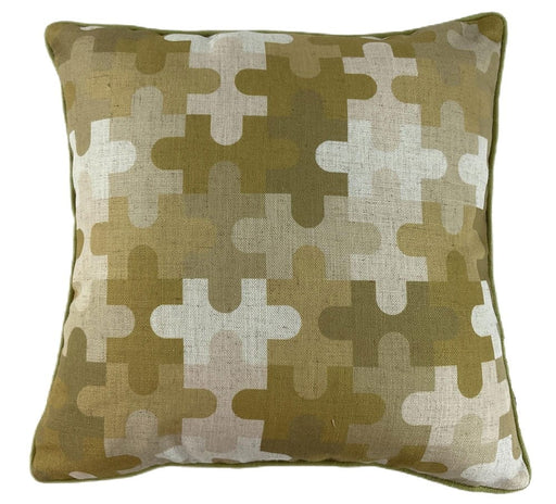 Atmacha Home & Living Cushion 45x45 cm / Assorted MODERN JIGSAW PRINT ON FAX LINEN SWAMPGREEN 45x45 cm