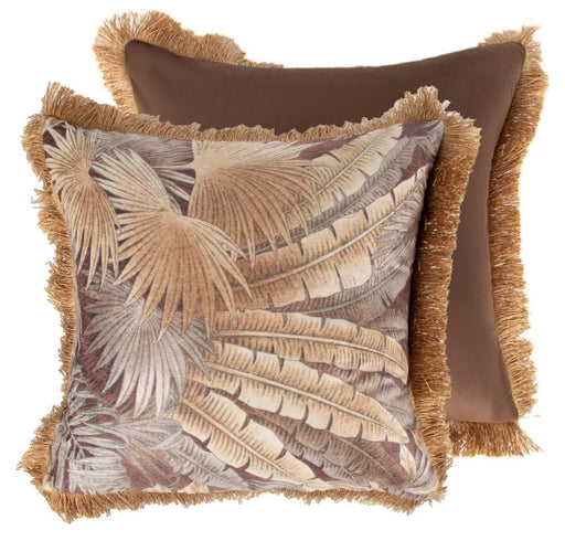 Atmacha Home & Living Cushion 45x45 cm / Assorted PRINTED PALM LEAF IN CHOC TONES WITH FRINGE 45X45 45x45 cm