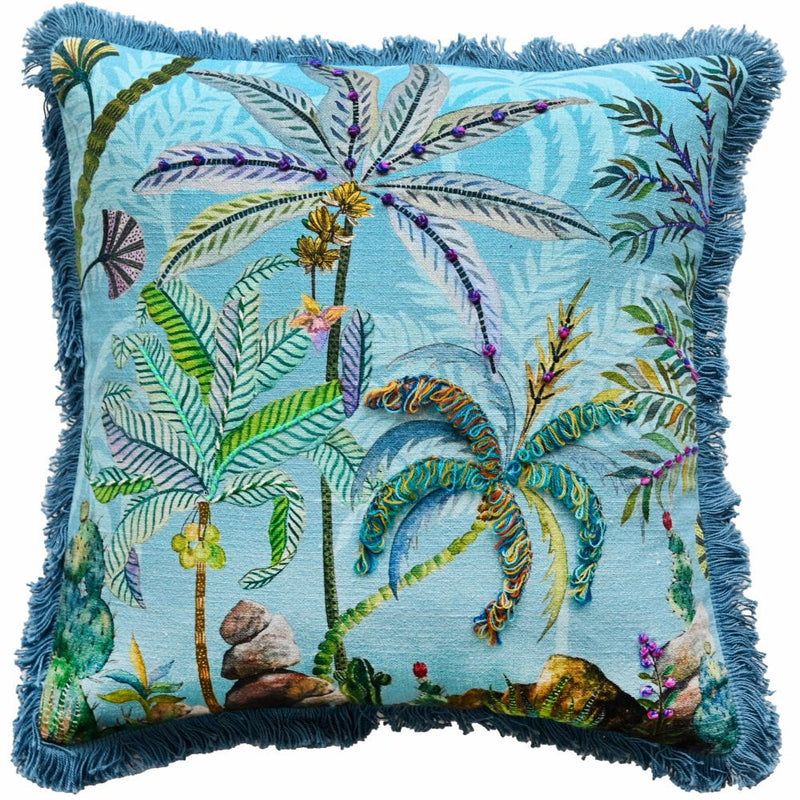 Atmacha Home & Living Cushion 45x45 cm / Blue PALM TREES ON BLUE EMBELLISHED Blue / 45x45 cm