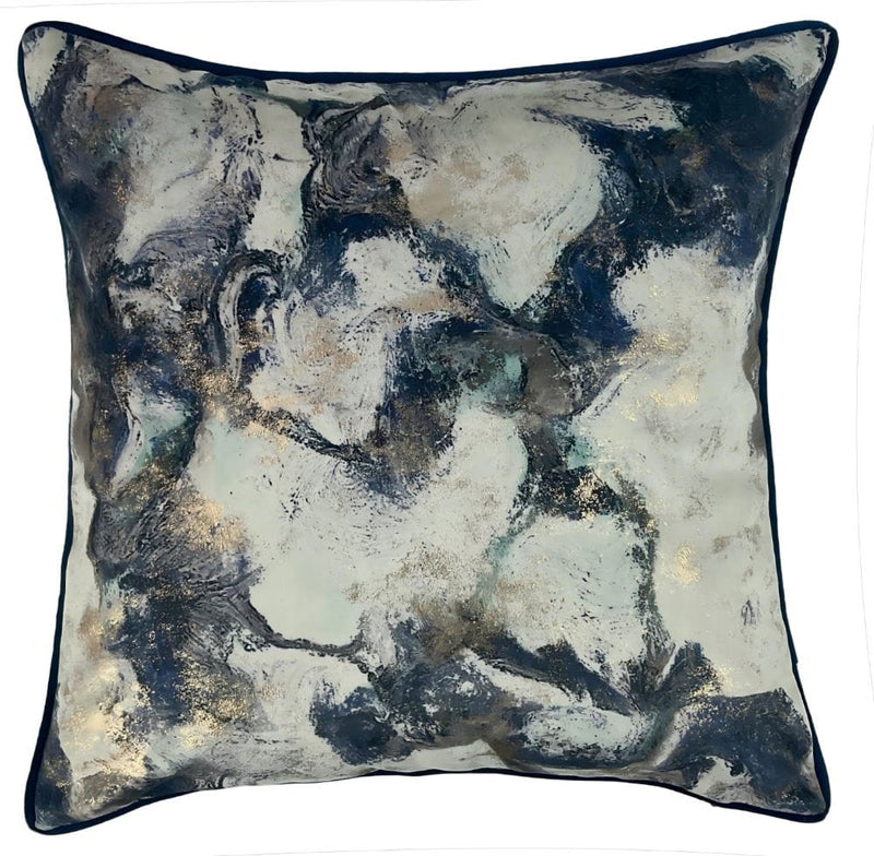 Atmacha Home & Living Cushion 45x45 cm / Blue SWIRLY BLUE WITH GOLD FOIL CUSHION IN VEL Blue / 45x45 cm