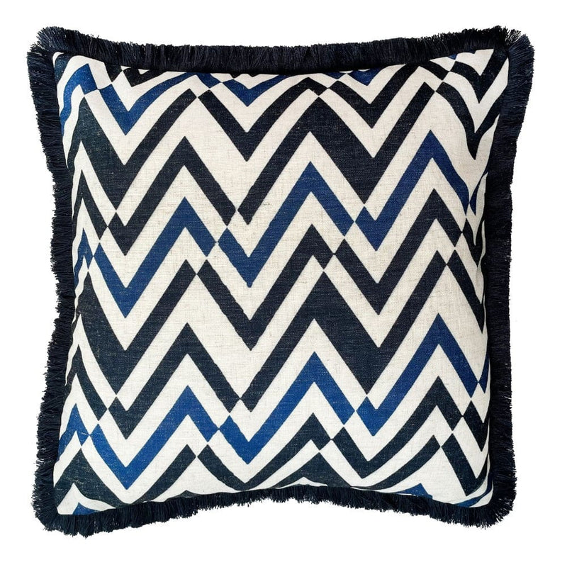 Atmacha Home & Living Cushion 45x45 cm / Navy ZIG ZAG EMB  WITH FRINGE- NAVY / 45x45 cm
