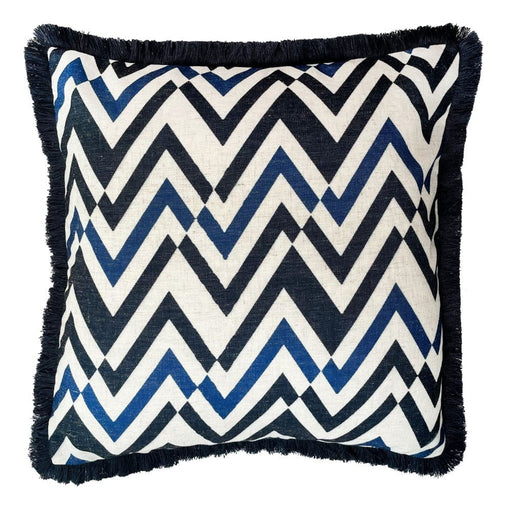 Atmacha Home & Living Cushion 45x45 cm / Navy ZIG ZAG EMB  WITH FRINGE- NAVY / 45x45 cm