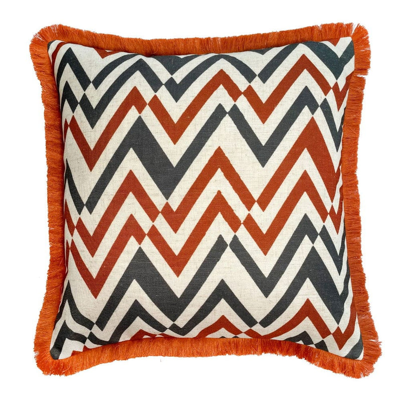 Atmacha Home & Living Cushion 45x45 cm / Rust ZIG ZAG EMB WITH FRINGE- RUST / 45x45 cm