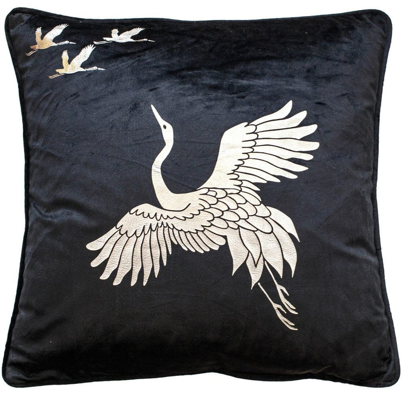 Atmacha Home & Living Cushion 45x45 cm / Silver SILVER FOIL CRANE ON BLACK VELVET Silver / 45x45 cm