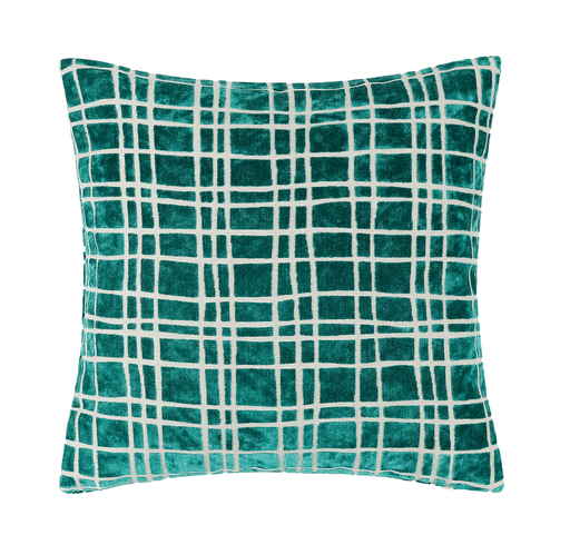 Atmacha Home & Living Cushion 56 x 56 Pm Abstract Check Cut Velvet Cushion Teal In 56x56cm