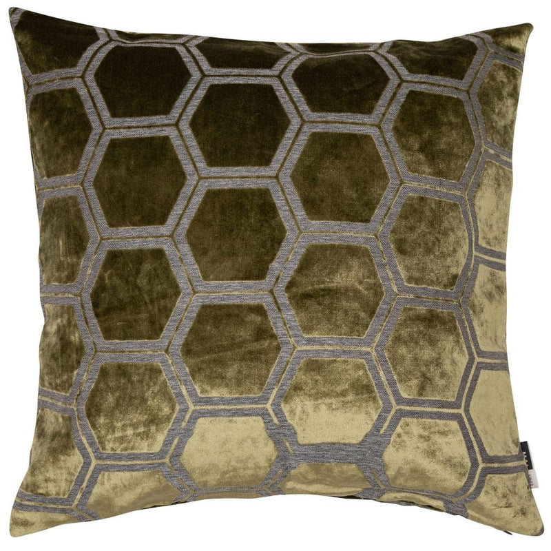Atmacha Home & Living Cushion 56x56 cm / Green LARGE HEXAGON CUT VELVET OLIVE GREEN / 56x56 cm