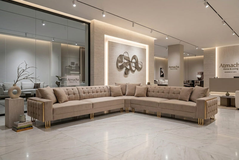 Atmacha Home & Living Outlet 450 × 3300 cm / Beige - Gold / Right Facing Ex Display New Chelsea Corner Sofa(450x330cm)