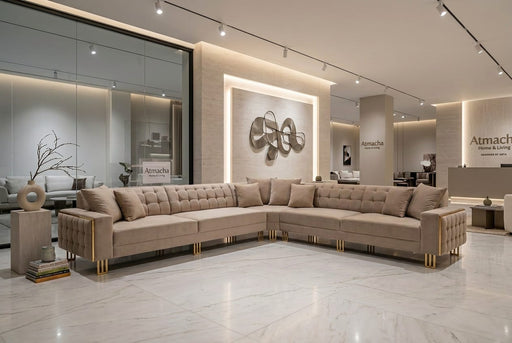 Atmacha Home & Living Outlet 450 × 3300 cm / Beige - Gold / Right Facing Ex Display New Chelsea Corner Sofa(450x330cm)