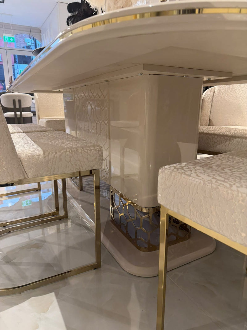 Atmacha Home & Living Outlet Dining Table & 6 Chairs / Gold Ex Display Florance Dining Table + 6 Chairs