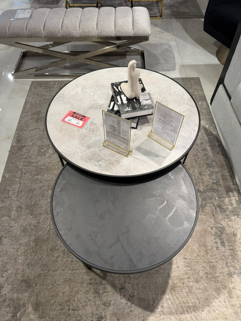 Atmacha Home & Living Outlet Silver HPL- Black Concrete Ex Display Mercedes Twin Coffee Table Set of 2