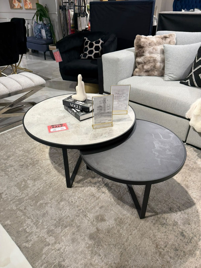 Atmacha Home & Living Outlet Silver HPL- Black Concrete Ex Display Mercedes Twin Coffee Table Set of 2