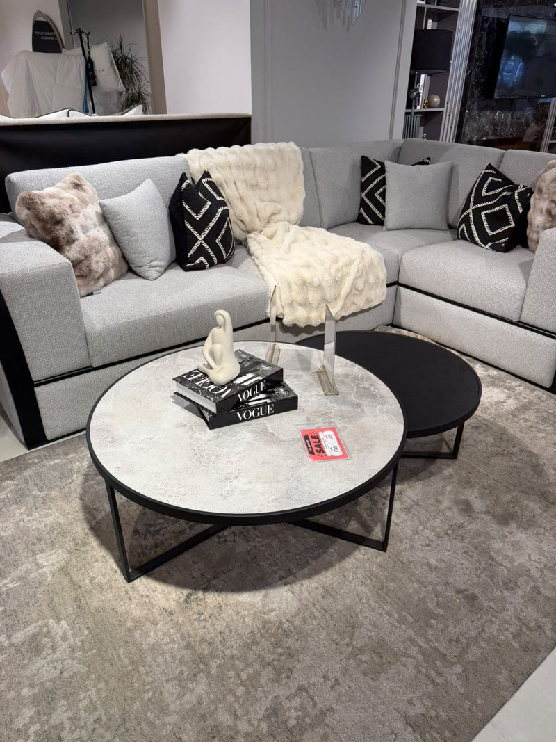 Atmacha Home & Living Outlet Silver HPL- Black Concrete Ex Display Mercedes Twin Coffee Table Set of 2