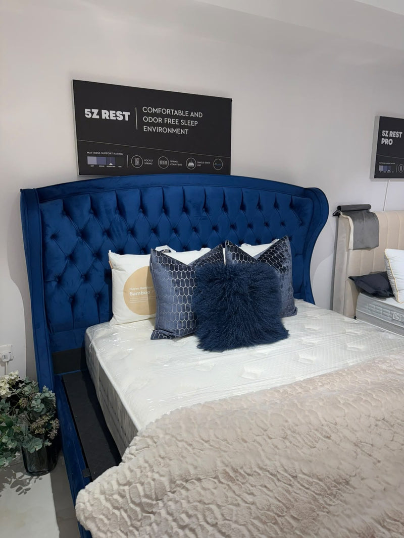 Atmacha Home & Living Outlet Super King (180x200) / Only Bed With Storage / Royal Blue Ex Display Blue Bed with Storage
