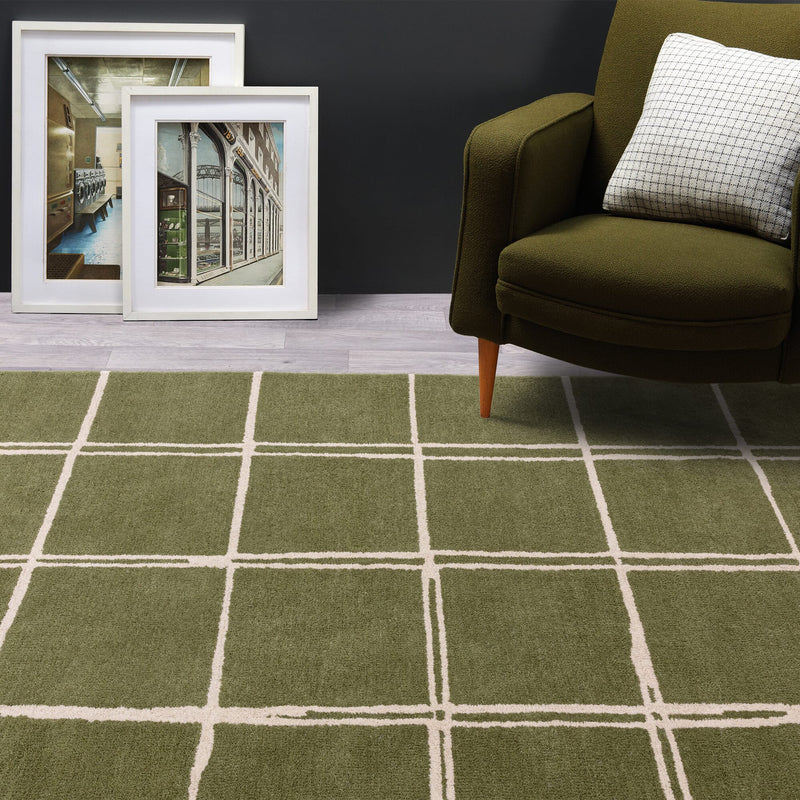 Atmacha Home & Living Rug Albany Grid Olive Rug Modern Rug