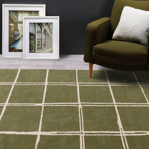 Atmacha Home & Living Rug Albany Grid Olive Rug Modern Rug