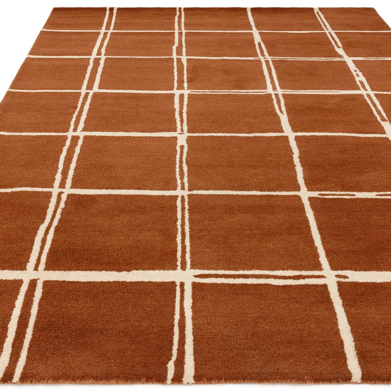 Atmacha Home & Living Rug Albany Grid Rust Rug Modern Rug