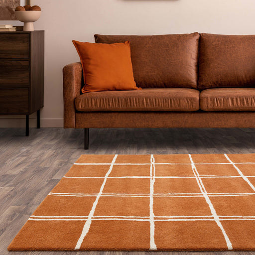 Atmacha Home & Living Rug Albany Grid Rust Rug Modern Rug