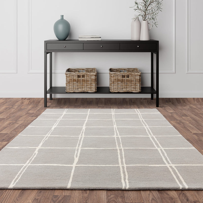 Atmacha Home & Living Rug Albany Grid Silver Rug Modern Rug