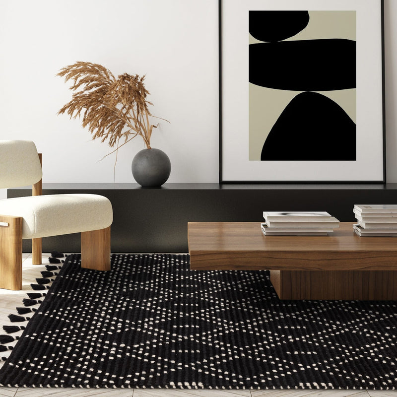Atmacha Home & Living Rug Nepal Black/Cream Diamond Rug Boho Rug