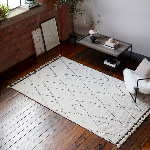 Atmacha Home & Living Rug Nepal Cream/Black Linear Rug Boho Rug