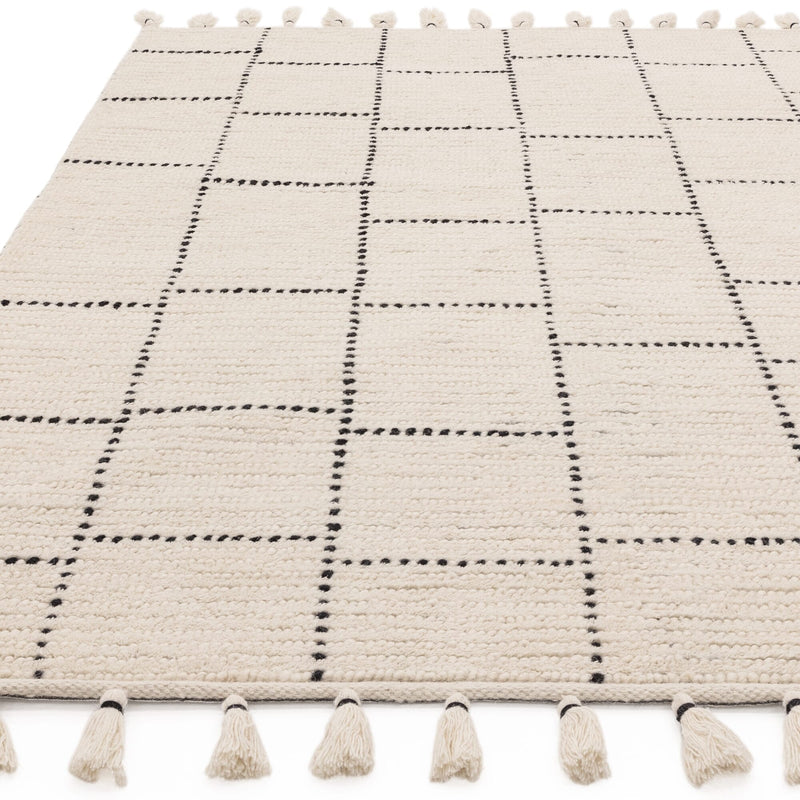 Atmacha Home & Living Rug Nepal Cream/Black Tile Rug Boho Rug