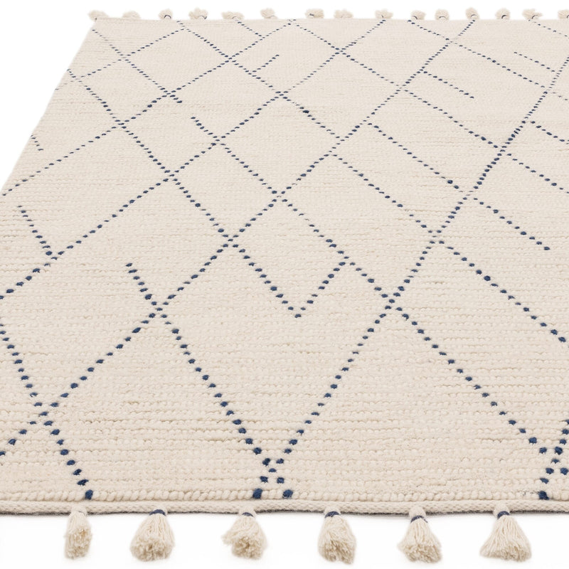 Atmacha Home & Living Rug Nepal Cream/Blue Linear Rug Boho Rug