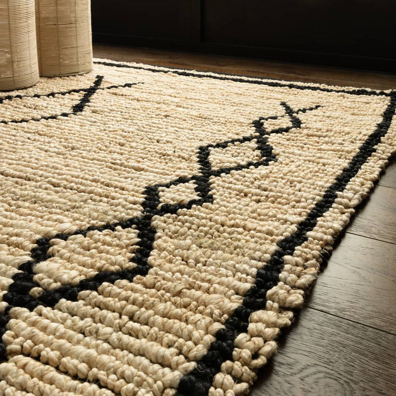 Atmacha Home & Living Rug Souk Bleach & Black - Beige/Natural - Flatweave Rug