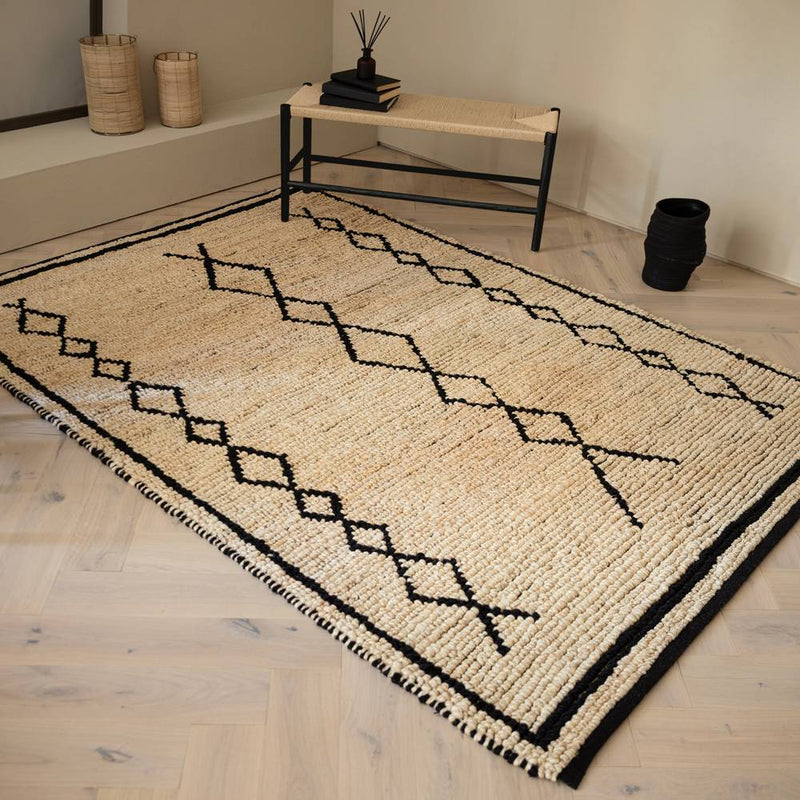 Atmacha Home & Living Rug Souk Bleach & Black - Beige/Natural - Flatweave Rug