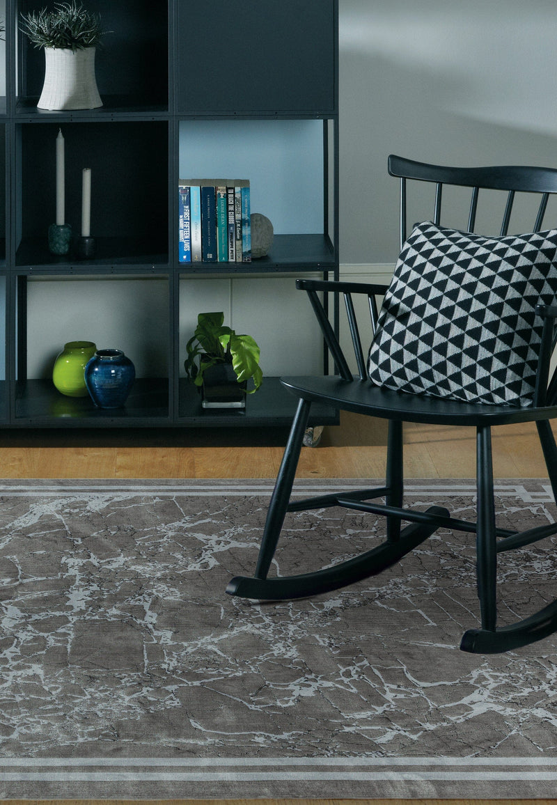 Atmacha Home & Living Rug Zehraya ZE04 Silver Border Abstract Rug