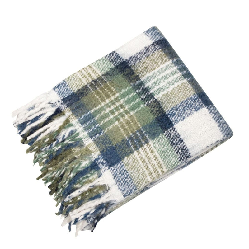 Atmacha Home & Living Throw 130x180 cm / Blue FAUX MOHAIR THROW GREEN/BLUE PLAID Blue / 130x180 cm