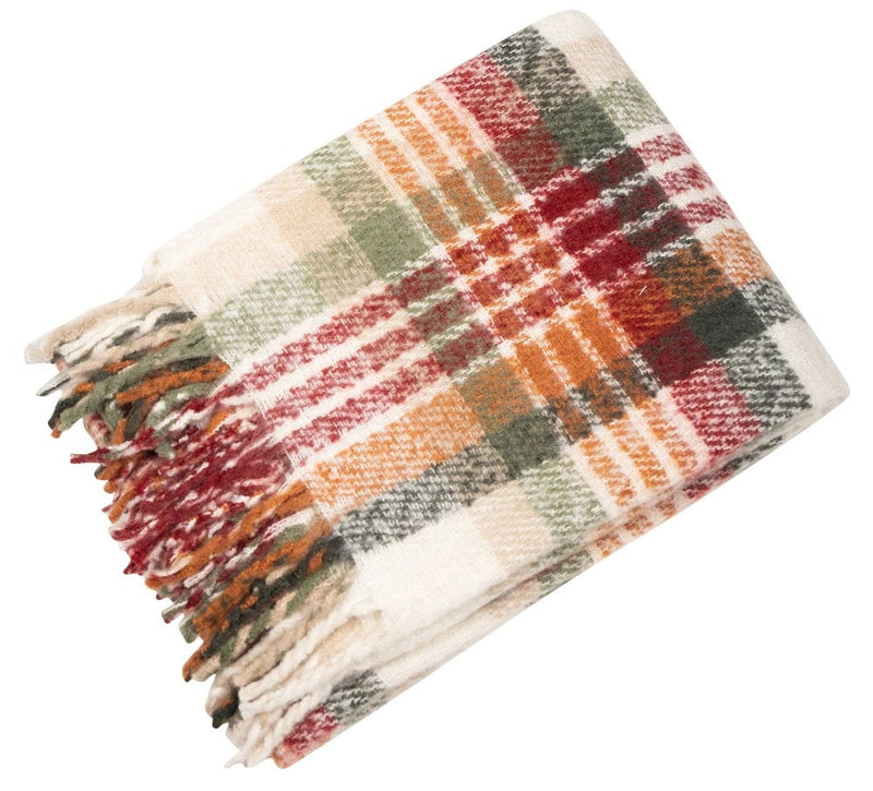 Atmacha Home & Living Throw 130x180 cm / Green FAUX MOHAIR THROW ORANGE/GREEN PLAID 130 X 18 Green / 130x180 cm