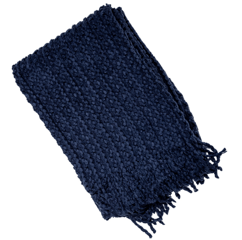 Atmacha Home & Living Throw 130x180 cm / Navy NAVY BARLEY TWIST THROW W. TASSELS Navy / 130x180 cm