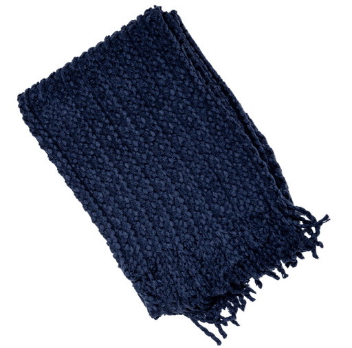 Atmacha Home & Living Throw 130x180 cm / Navy NAVY BARLEY TWIST THROW W. TASSELS Navy / 130x180 cm