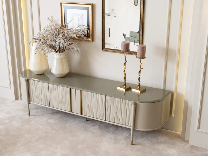 Atmacha Home & Living TV Unit TV Stand / Antique Brass / Beige & Grey Sage TV Stand