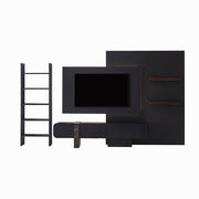 Sorell TV Unit lower cabinet shown with a wall panel and separate ladder shelving