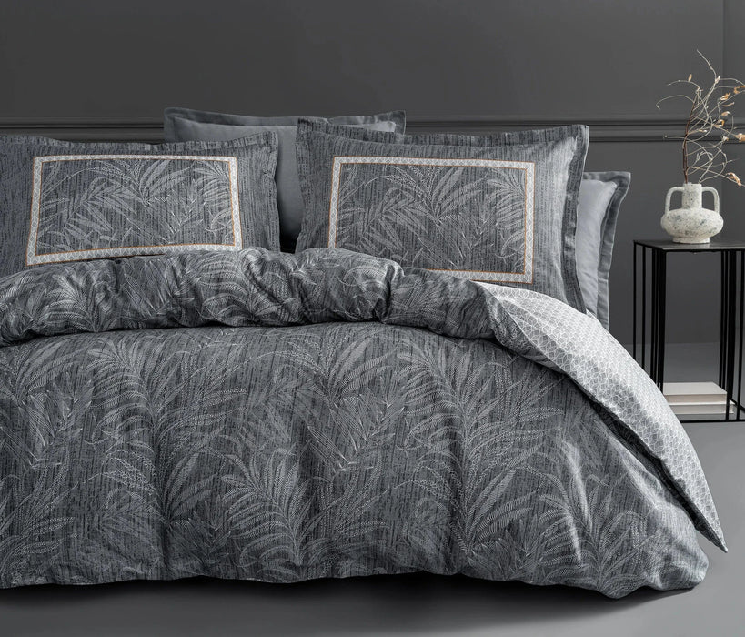 Mervin Cotton Satin Duvet Cover Set - Grey in Neutral by Atmacha Home And Living