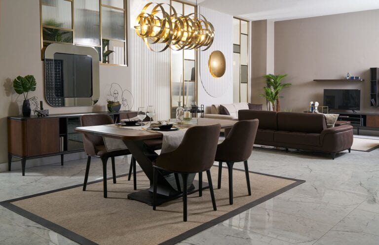 Atmacha Home And Living Dining Room Set Dining Table With 6 Chairs & Sideboard With Mirror Amelia Dining Room Set | Dining Table & 6 Chairs & Sideboard & Mirror